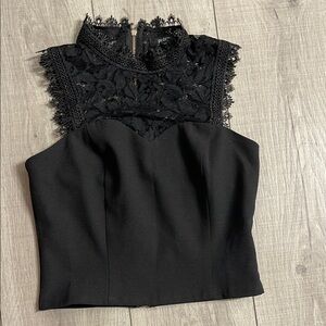 Privy Black Embellished Crop Blouse with Mandarin Collar